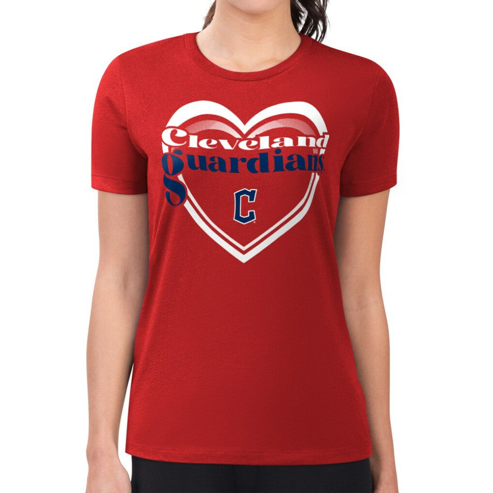 Cleveland Guardians G-III 4Her by Carl Banks Women's Super-Slim Fit Lightweight Double Heart T-Shirt - Red T-shirts