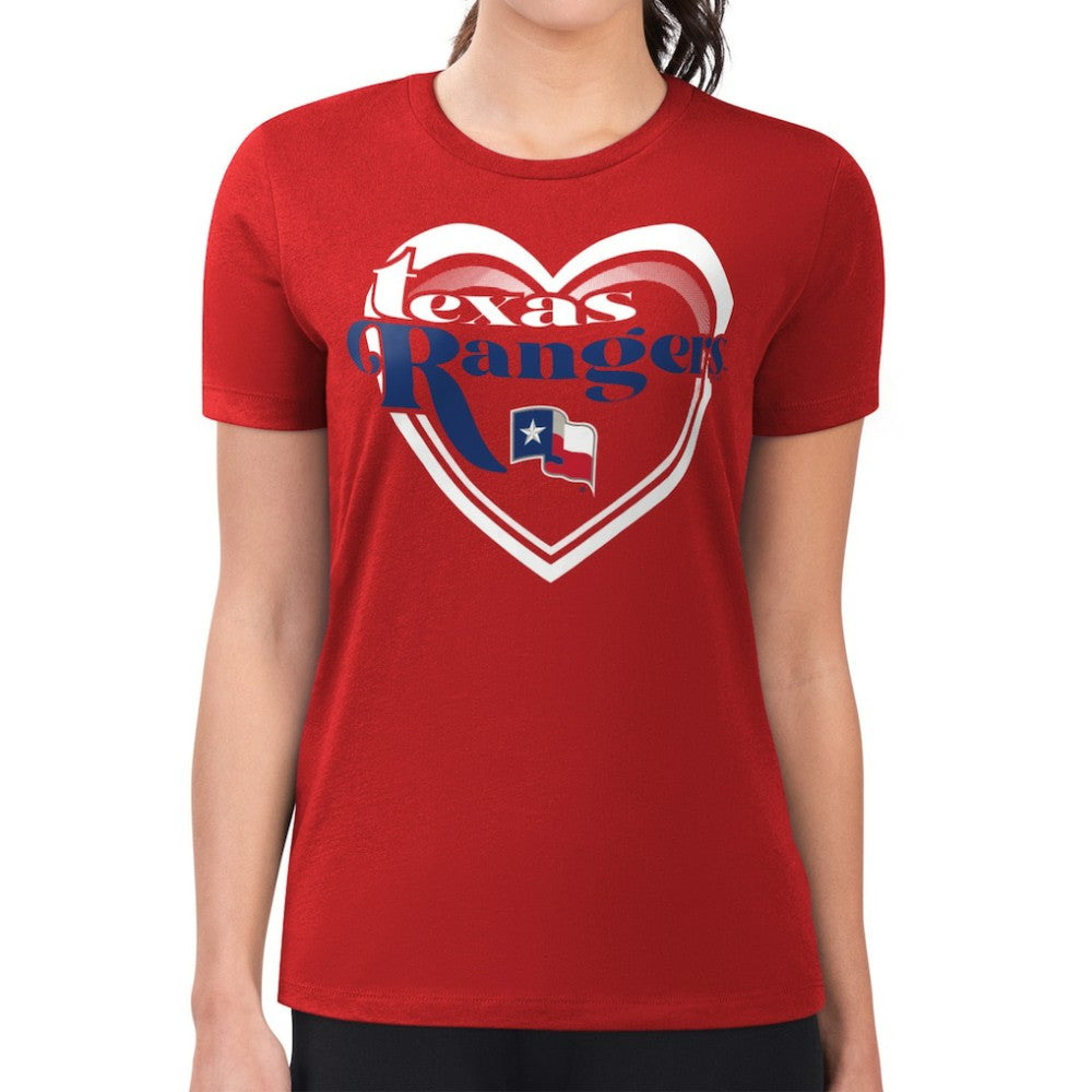 Texas Rangers G-III 4Her by Carl Banks Women's Super-Slim Fit Lightweight Double Heart T-Shirt - Red T-shirts