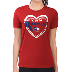 Texas Rangers G-III 4Her by Carl Banks Women's Super-Slim Fit Lightweight Double Heart T-Shirt - Red T-shirts