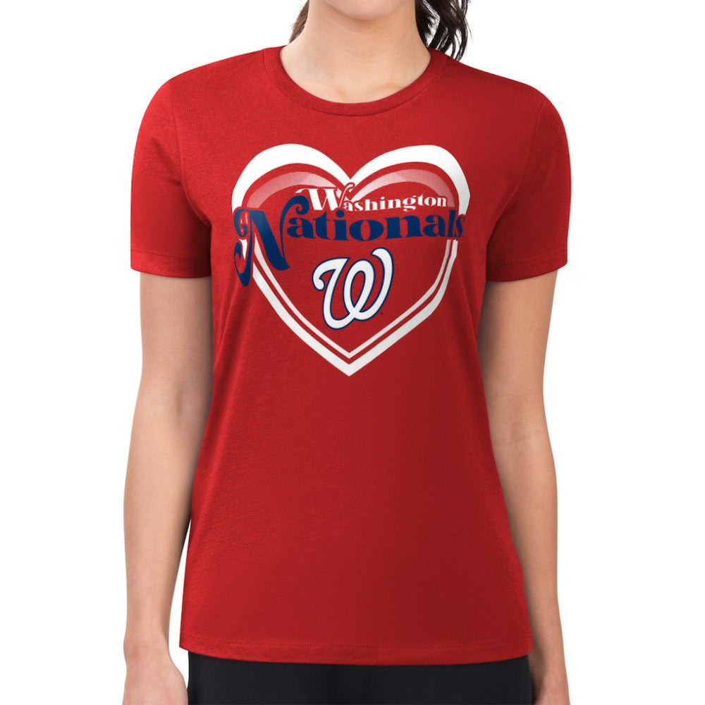 Washington Nationals G-III 4Her by Carl Banks Women's Super-Slim Fit Lightweight Double Heart T-Shirt - Red T-shirts