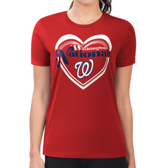 Washington Nationals G-III 4Her by Carl Banks Women's Super-Slim Fit Lightweight Double Heart T-Shirt - Red T-shirts