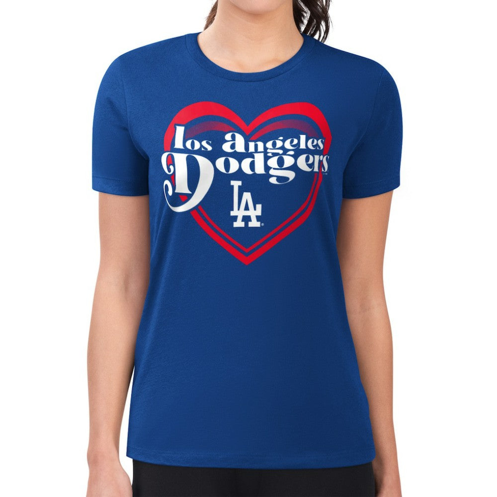 Los Angeles Dodgers G-III 4Her by Carl Banks Women's Super-Slim Fit Lightweight Double Heart T-Shirt - Royal T-shirts