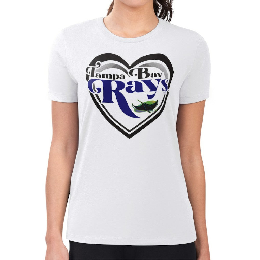 Tampa Bay Rays G-III 4Her by Carl Banks Women's Super-Slim Fit Lightweight Double Heart T-Shirt - White T-shirts