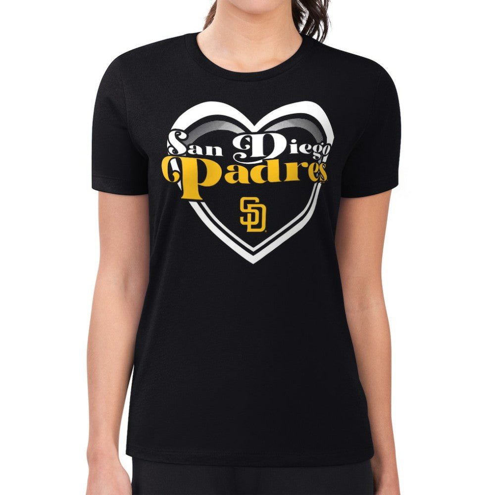 San Diego Padres G-III 4Her by Carl Banks Women's Super-Slim Fit Lightweight Double Heart T-Shirt - Black T-shirts