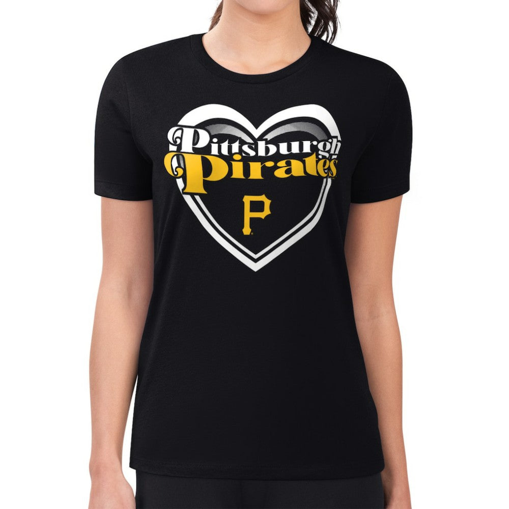 Pittsburgh Pirates G-III 4Her by Carl Banks Women's Super-Slim Fit Lightweight Double Heart T-Shirt - Black T-shirts