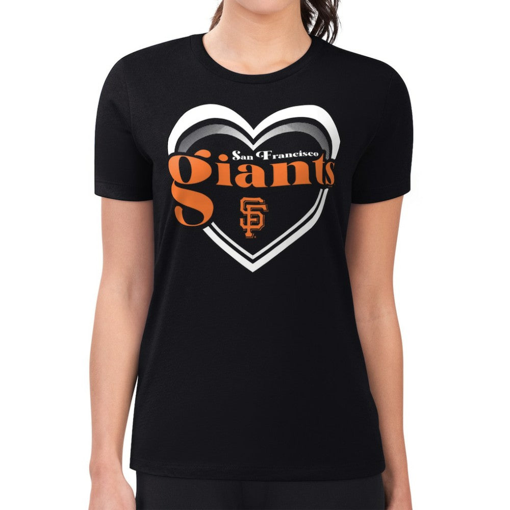 San Francisco Giants G-III 4Her by Carl Banks Women's Super-Slim Fit Lightweight Double Heart T-Shirt - Black T-shirts