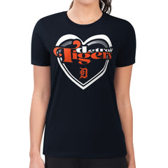 Detroit Tigers G-III 4Her by Carl Banks Women's Super-Slim Fit Lightweight Double Heart T-Shirt - Navy T-shirts