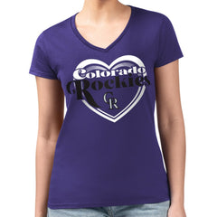 Colorado Rockies G-III 4Her by Carl Banks Women's Super-Slim Fit Lightweight Double Heart V-Neck T-Shirt - Purple T-shirts