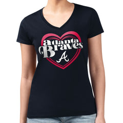 Atlanta Braves G-III 4Her by Carl Banks Women's Super-Slim Fit Lightweight Double Heart V-Neck T-Shirt - Navy T-shirts