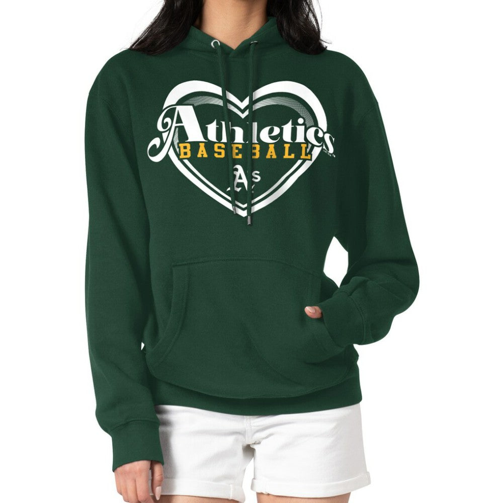 Athletics G-III 4Her by Carl Banks Women's Double Heart Fleece Pullover Hoodie - Green Hoodies