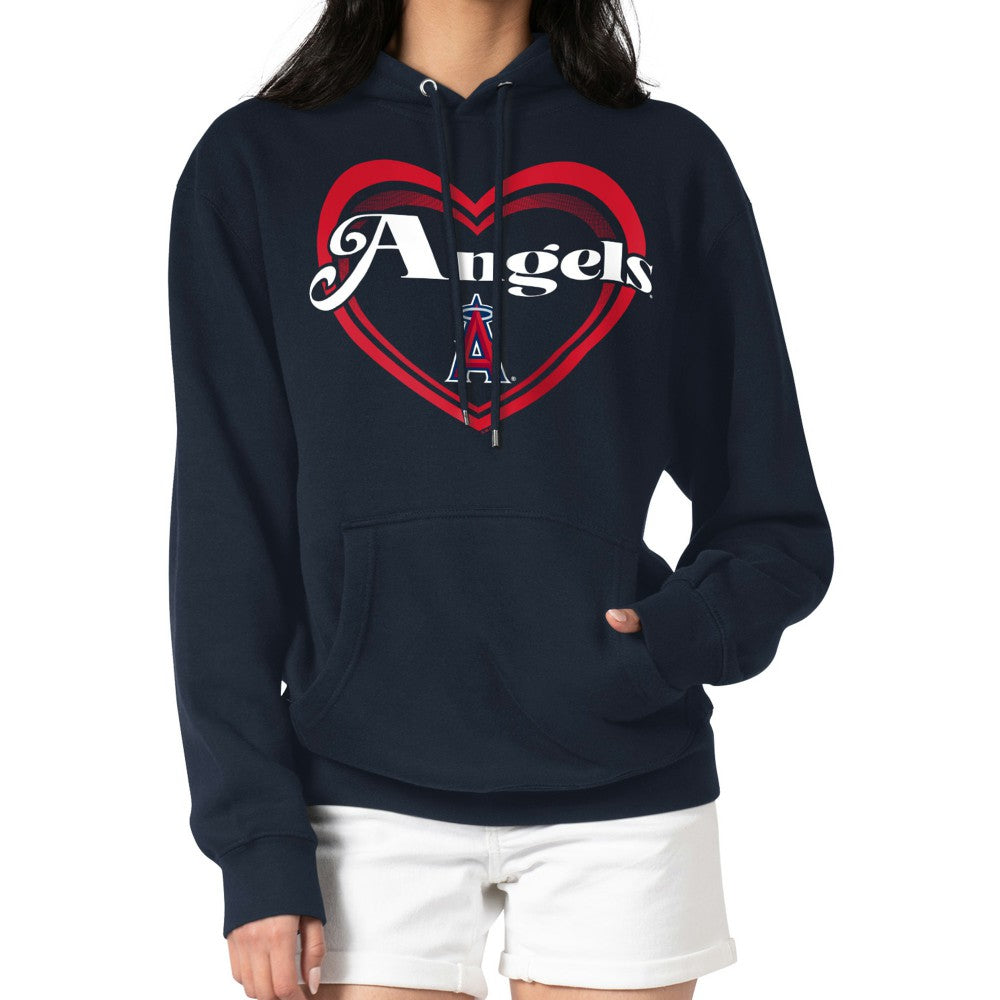 Los Angeles Angels G-III 4Her by Carl Banks Women's Double Heart Fleece Pullover Hoodie - Navy Hoodies