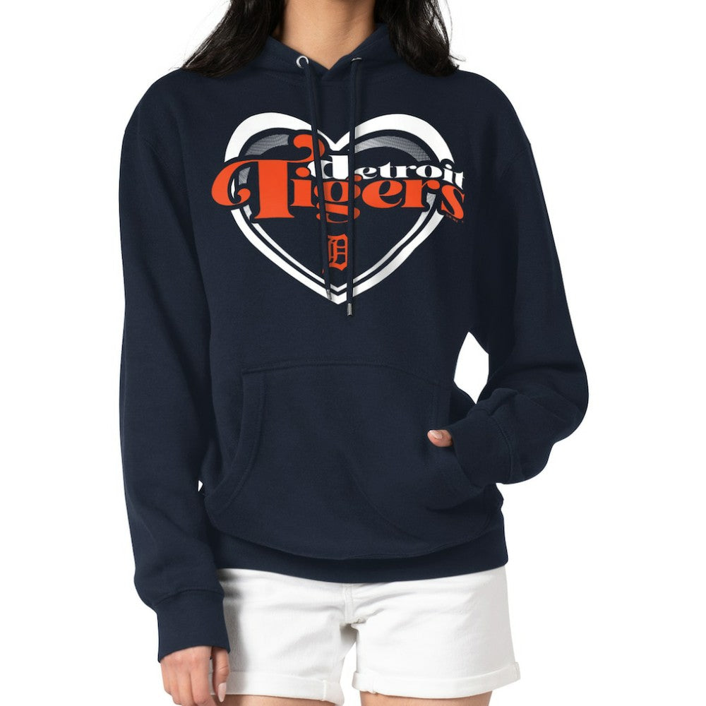 Detroit Tigers G-III 4Her by Carl Banks Women's Double Heart Fleece Pullover Hoodie - Navy Hoodies