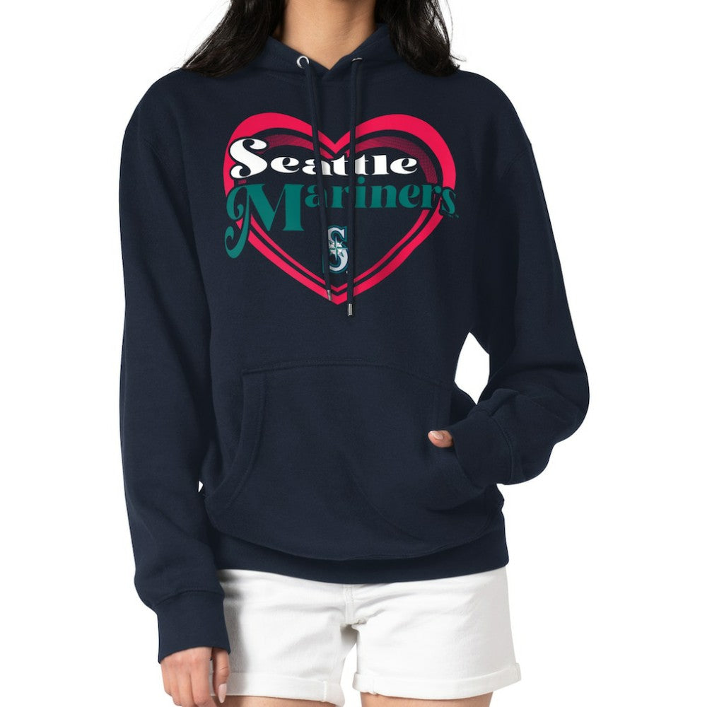Seattle Mariners G-III 4Her by Carl Banks Women's Double Heart Fleece Pullover Hoodie - Navy Hoodies