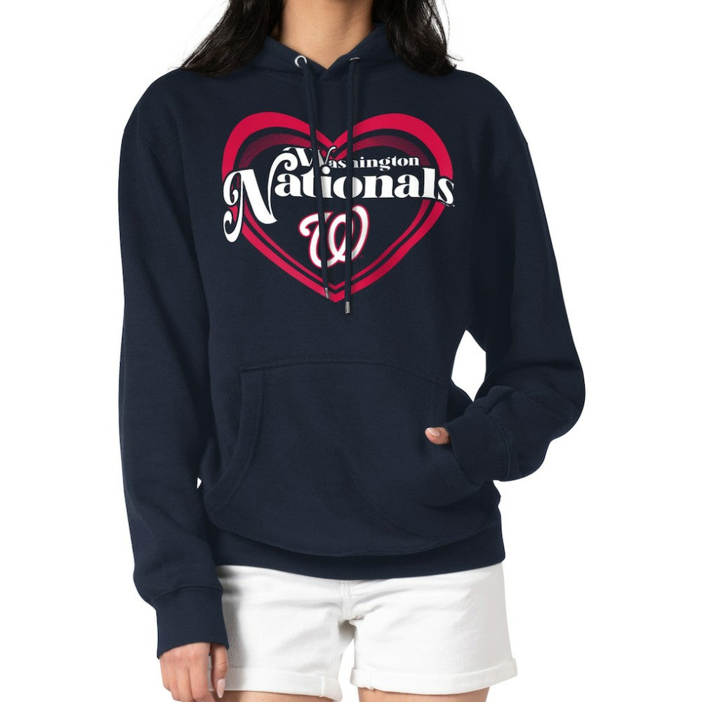 Washington Nationals G-III 4Her by Carl Banks Women's Double Heart Fleece Pullover Hoodie - Navy Hoodies