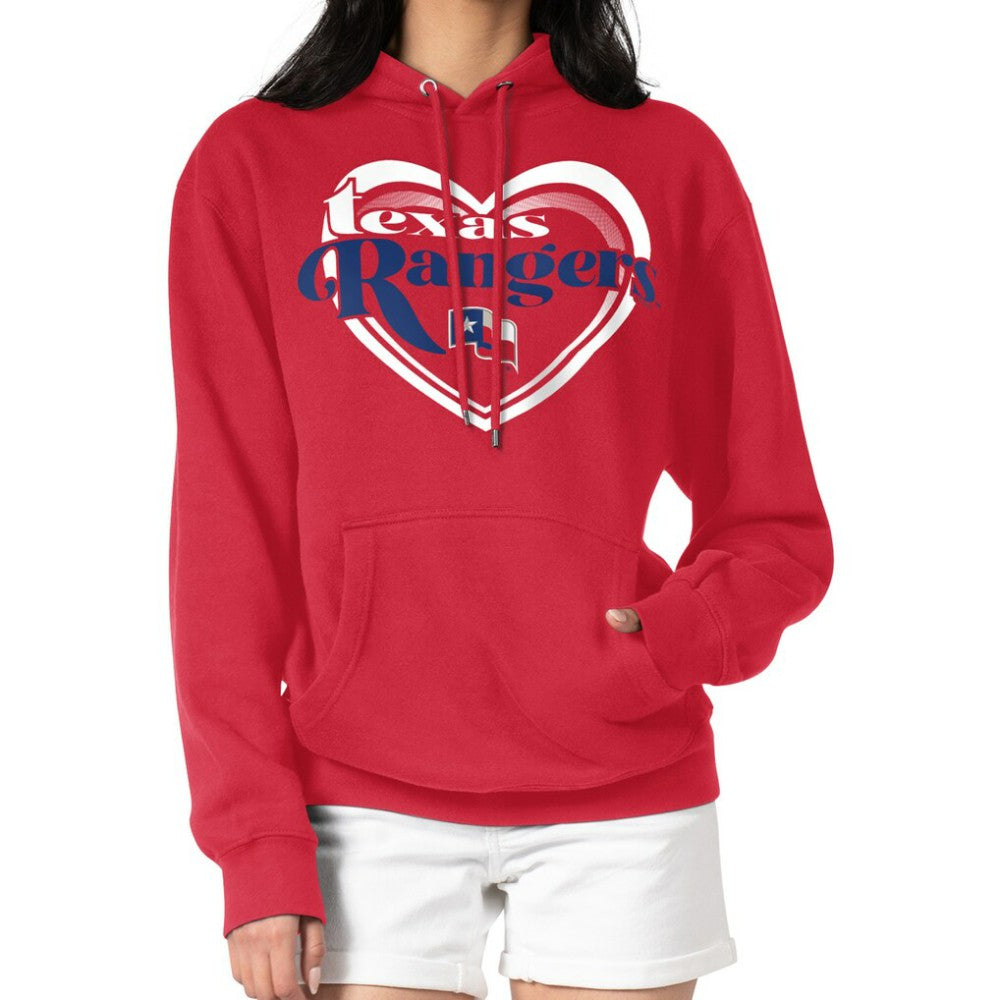 Texas Rangers G-III 4Her by Carl Banks Women's Double Heart Fleece Pullover Hoodie - Red Hoodies