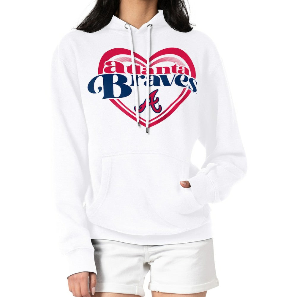 Atlanta Braves G-III 4Her by Carl Banks Women's Double Heart Fleece Pullover Hoodie - White Hoodies