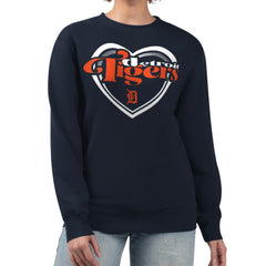 Detroit Tigers G-III 4Her by Carl Banks Women's Double Heart Fleece Pullover Sweatshirt - Navy Pullover