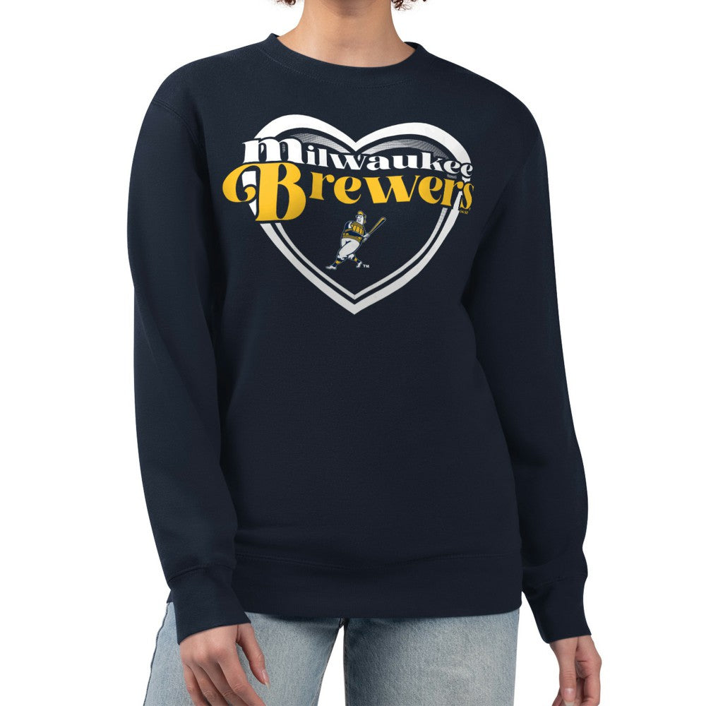 Milwaukee Brewers G-III 4Her by Carl Banks Women's Double Heart Fleece Pullover Sweatshirt - Navy Pullover