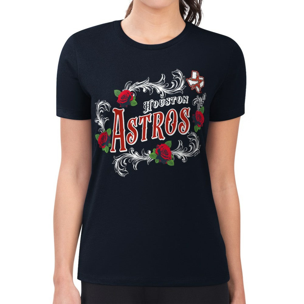 Houston Astros G-III 4Her by Carl Banks Women's Super-Slim Fit Lightweight Retro Roses T-Shirt - Navy T-shirts