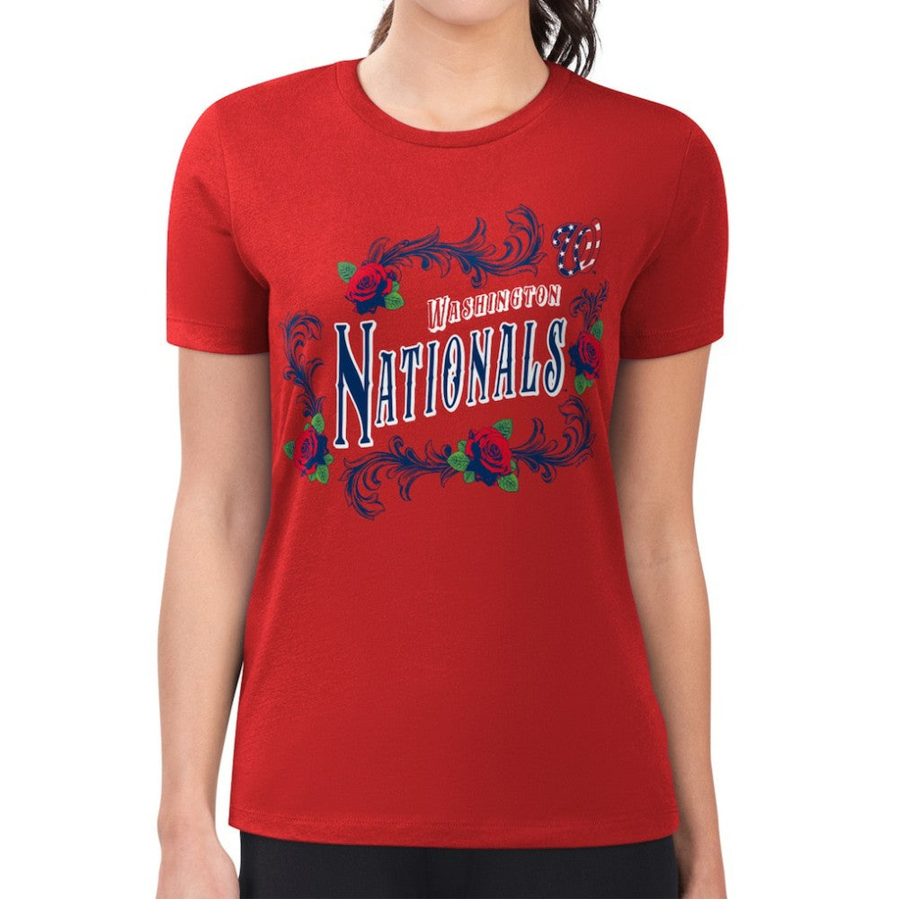 Washington Nationals G-III 4Her by Carl Banks Women's Super-Slim Fit Lightweight Retro Roses T-Shirt - Red T-shirts
