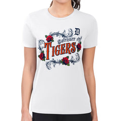 Detroit Tigers G-III 4Her by Carl Banks Women's Super-Slim Fit Lightweight Retro Roses T-Shirt - White T-shirts