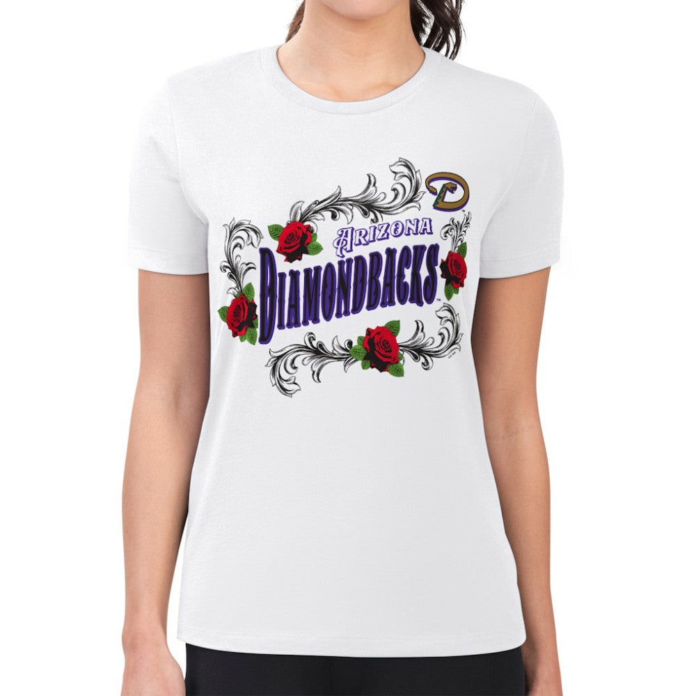 Arizona Diamondbacks G-III 4Her by Carl Banks Women's Super-Slim Fit Lightweight Retro Roses T-Shirt - White T-shirts