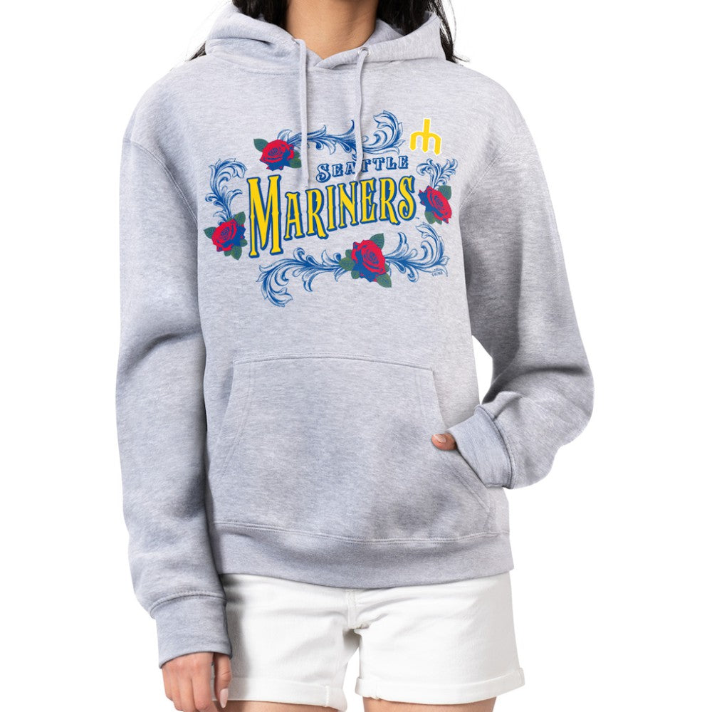 Seattle Mariners G-III 4Her by Carl Banks Women's Retro Roses Fleece Pullover Hoodie - Gray Hoodies