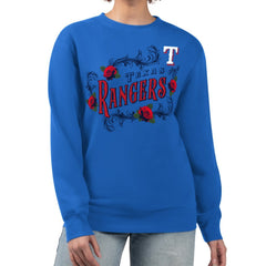 Texas Rangers G-III 4Her by Carl Banks Women's Retro Roses Fleece Pullover Sweatshirt - Royal Pullover