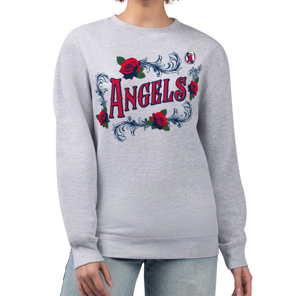 Los Angeles Angels G-III 4Her by Carl Banks Women's Retro Roses Fleece Pullover Sweatshirt - Gray Pullover