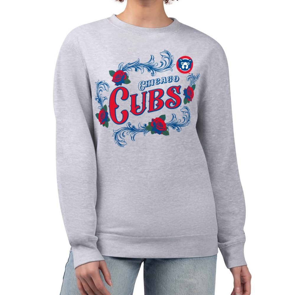 Chicago Cubs G-III 4Her by Carl Banks Women's Retro Roses Fleece Pullover Sweatshirt - Gray Pullover