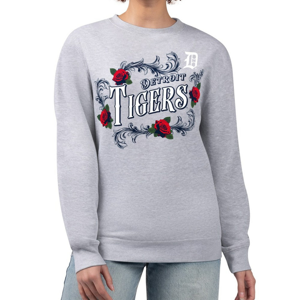 Detroit Tigers G-III 4Her by Carl Banks Women's Retro Roses Fleece Pullover Sweatshirt - Gray Pullover