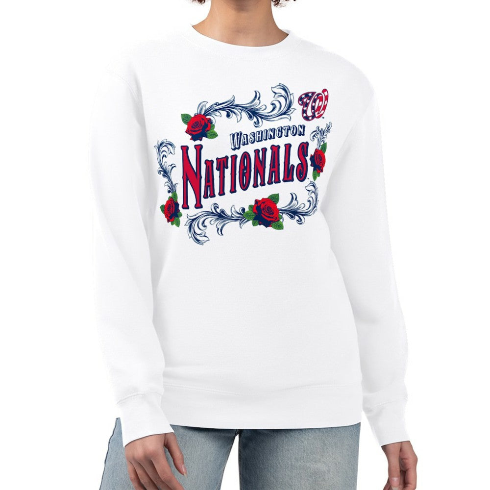 Washington Nationals G-III 4Her by Carl Banks Women's Retro Roses Fleece Pullover Sweatshirt - White Pullover