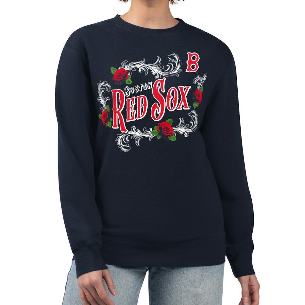 Boston Red Sox G-III 4Her by Carl Banks Women's Retro Roses Fleece Pullover Sweatshirt - Navy Pullover