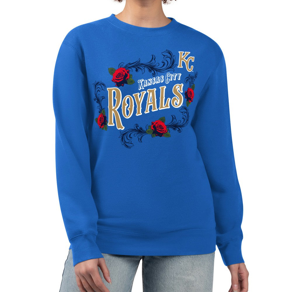 Kansas City Royals G-III 4Her by Carl Banks Women's Retro Roses Fleece Pullover Sweatshirt - Royal Pullover