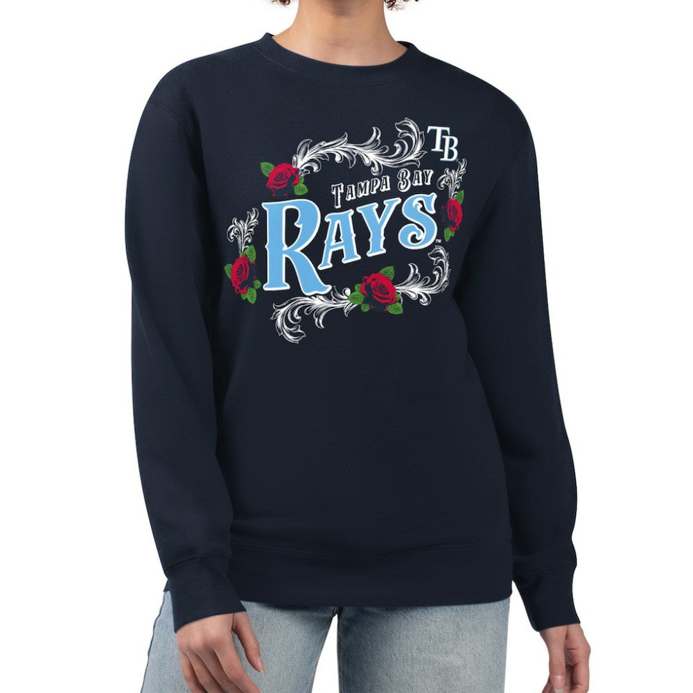 Tampa Bay Rays G-III 4Her by Carl Banks Women's Retro Roses Fleece Pullover Sweatshirt - Navy Pullover
