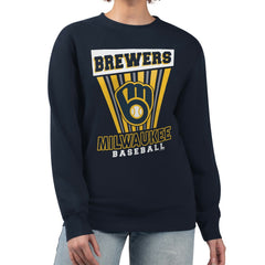 Milwaukee Brewers Starter Women's Poster Print Pullover Sweatshirt - Navy Pullover