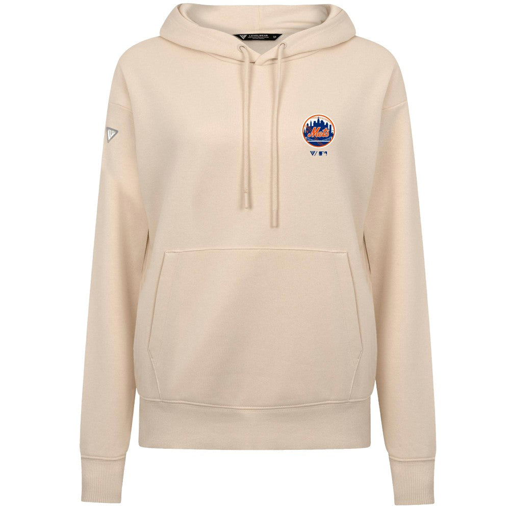 New York Mets Levelwear Women's Cooperstown Collection Adorn Core Logo Pullover Hoodie - Khaki Hoodies