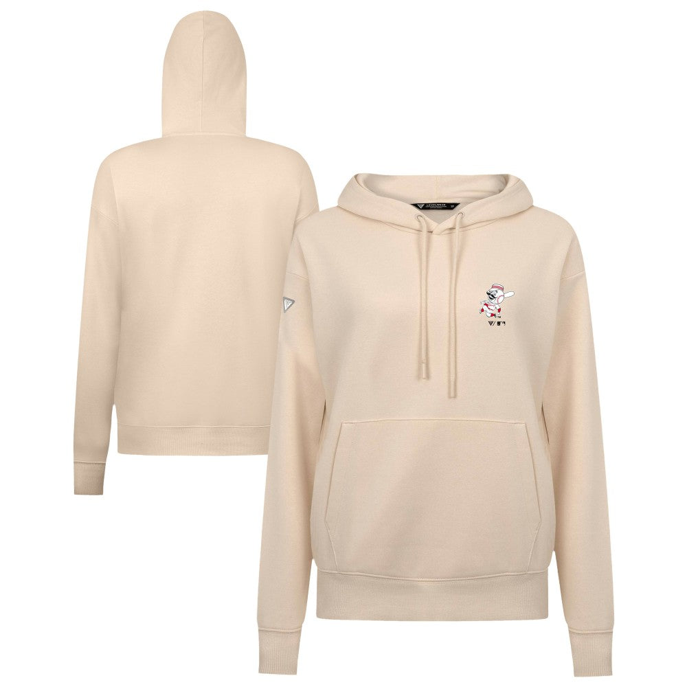 Cincinnati Reds Levelwear Women's Cooperstown Collection Adorn Core Logo Pullover Hoodie - Khaki Hoodies