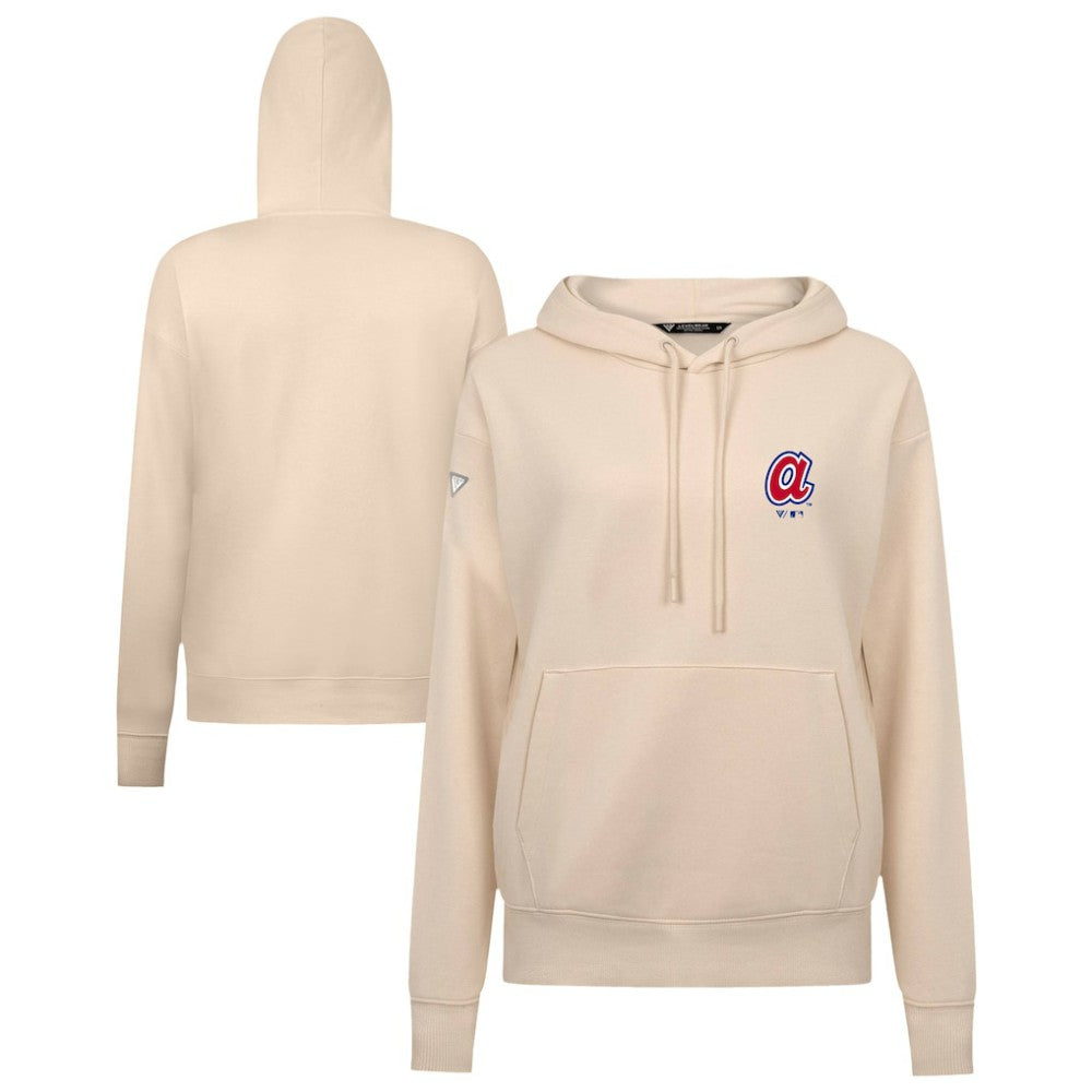 Atlanta Braves Levelwear Women's Cooperstown Collection Adorn Core Logo Pullover Hoodie - Khaki Hoodies