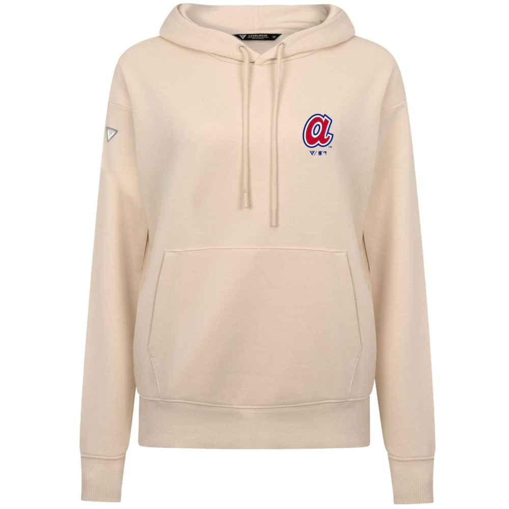 Atlanta Braves Levelwear Women's Cooperstown Collection Adorn Core Logo Pullover Hoodie - Khaki Hoodies