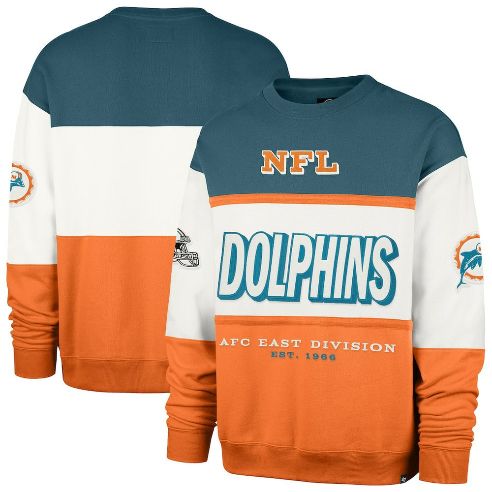 Miami Dolphins '47 Throwback Breeze Maximalist Sweatshirt Aqua/Orange