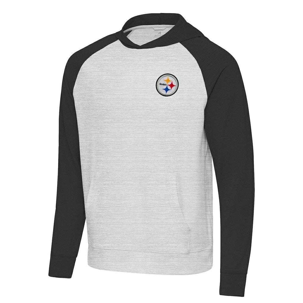 Pittsburgh Steelers Antigua Urgent Pullover Hoodie Black/Heather Gray