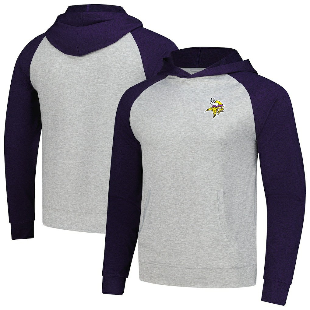 Minnesota Vikings Antigua Urgent Pullover Hoodie Heather Gray/Purple