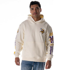 Minnesota Vikings The Wild Collective Unisex Stacked Graphic Sleeve Fleece Hoodie Cream