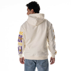 Minnesota Vikings The Wild Collective Unisex Stacked Graphic Sleeve Fleece Hoodie Cream
