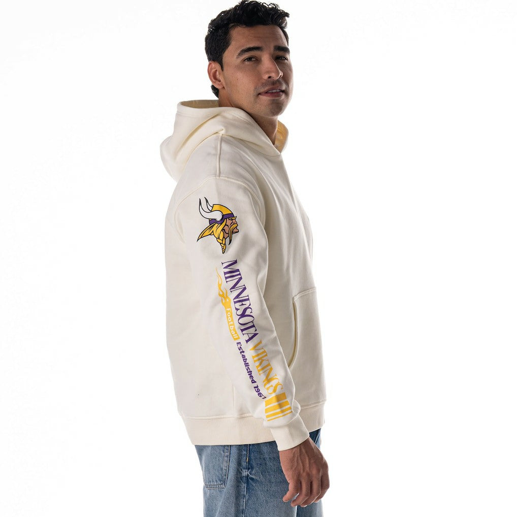 Minnesota Vikings The Wild Collective Unisex Stacked Graphic Sleeve Fleece Hoodie Cream