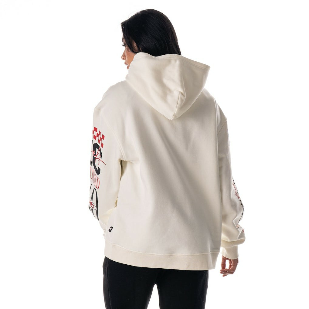 Kansas City Chiefs The Wild Collective Unisex Stacked Graphic Sleeve Fleece Hoodie Cream