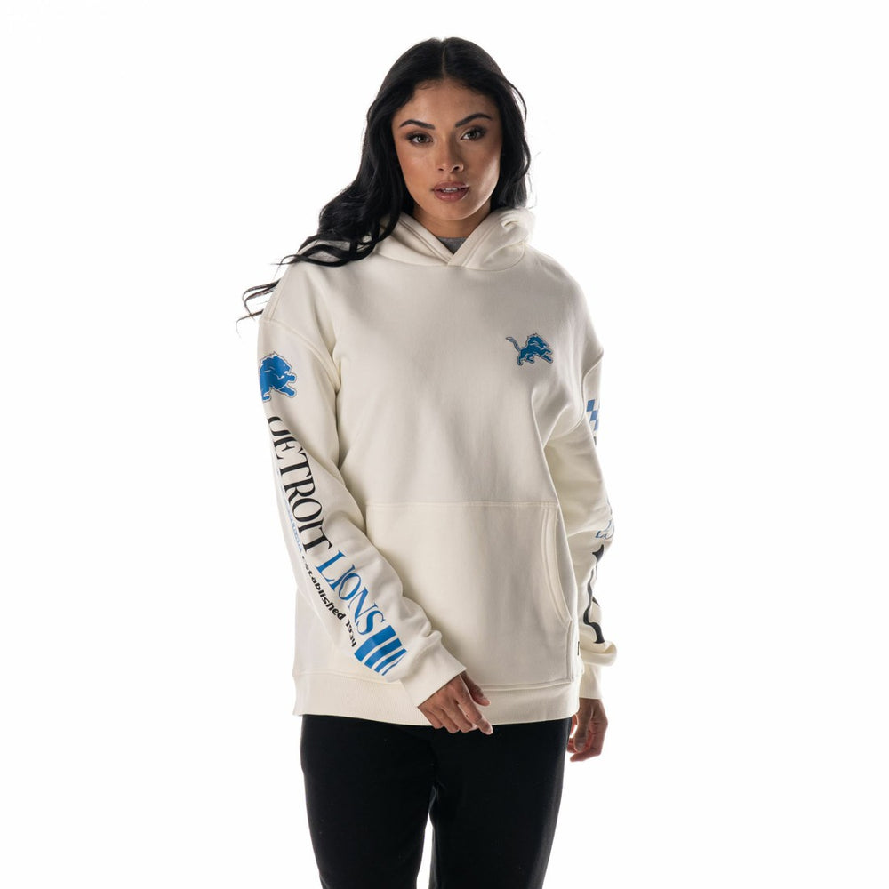 Detroit Lions The Wild Collective Unisex Stacked Graphic Sleeve Fleece Hoodie Cream