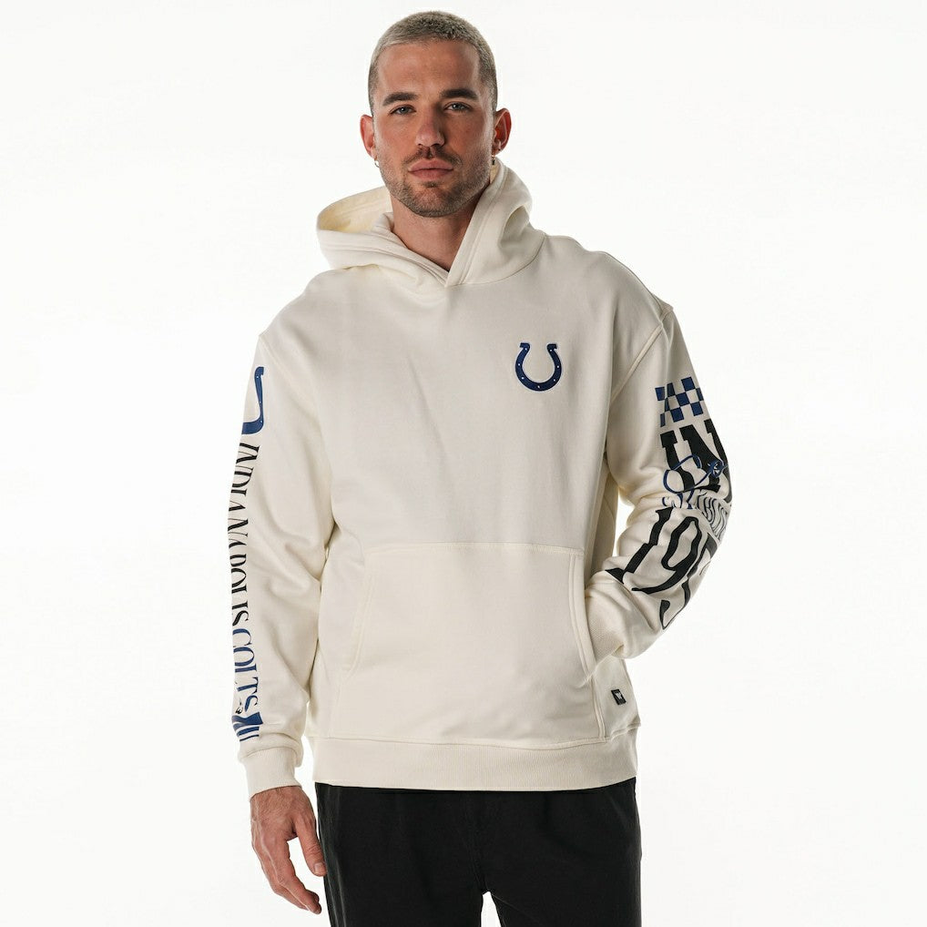 Indianapolis Colts The Wild Collective Unisex Stacked Graphic Sleeve Fleece Hoodie Cream