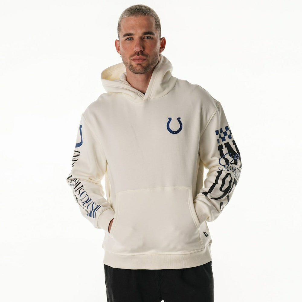 Indianapolis Colts The Wild Collective Unisex Stacked Graphic Sleeve Fleece Hoodie Cream